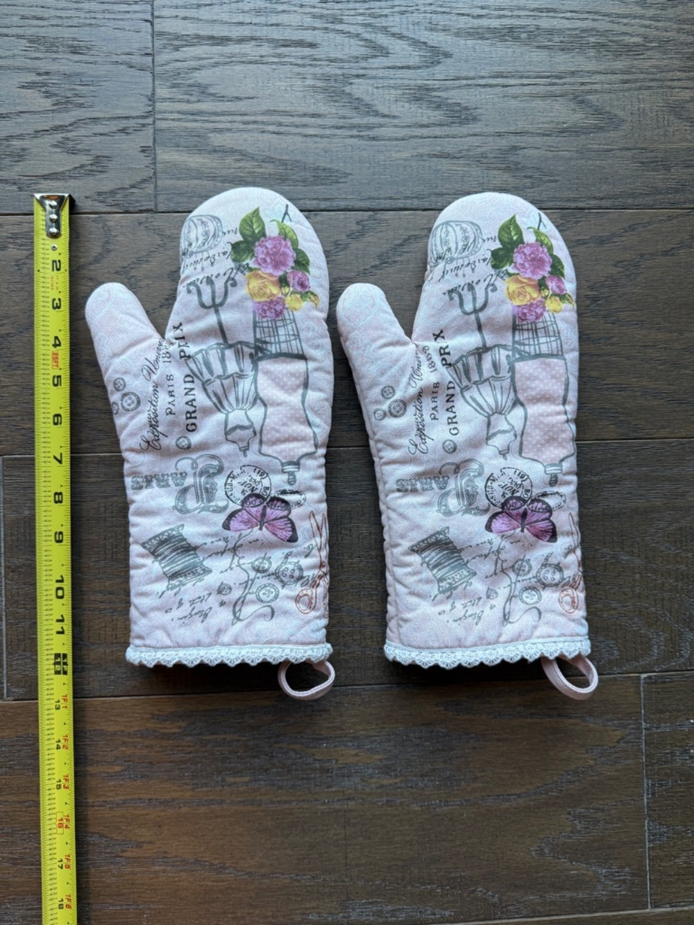 Vintage-Inspired Paris Floral Oven Mitt Set – Pink Quilted Cotton Kitchen Gloves